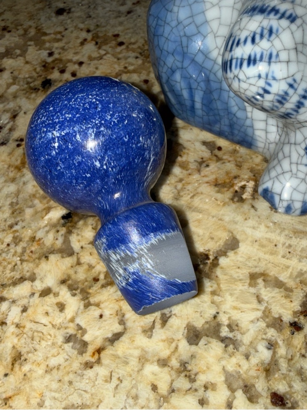Vintage Chinosieri Blue and Yellow Ceramic Monkey Tea Pot/Saki - Picture 5 of 6